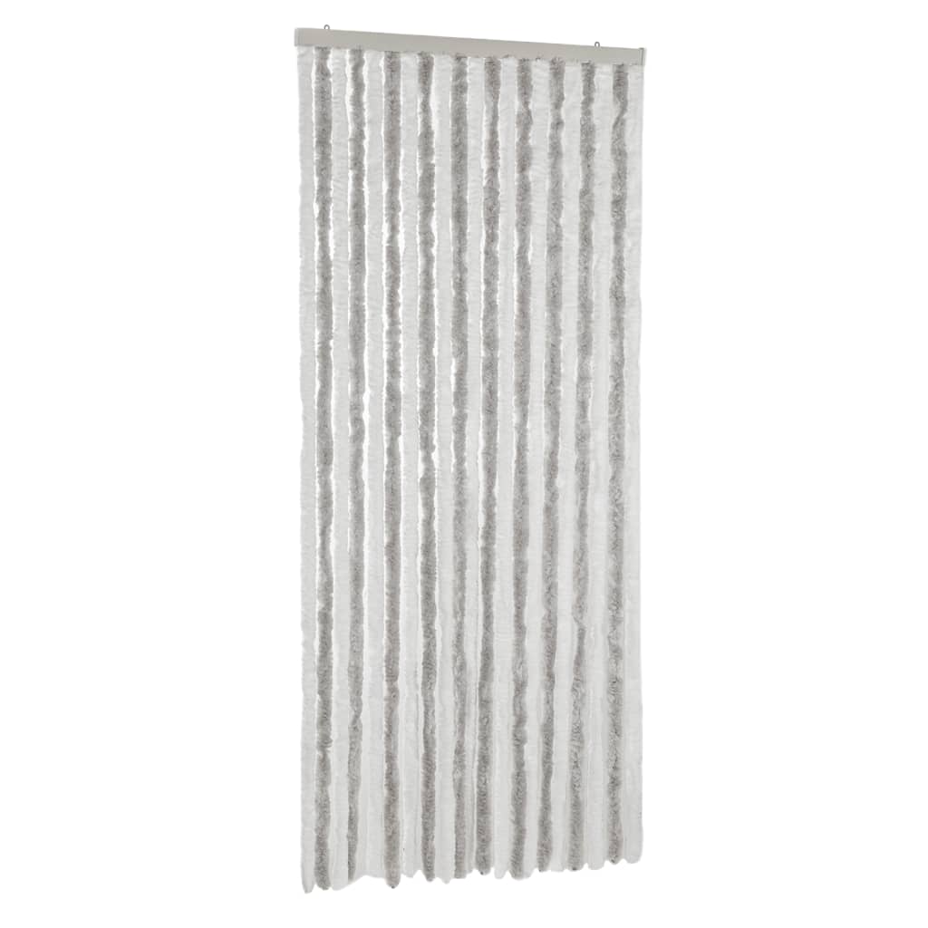 vidaXL Rideau anti-mouches gris clair et blanc 90x220 cm chenille