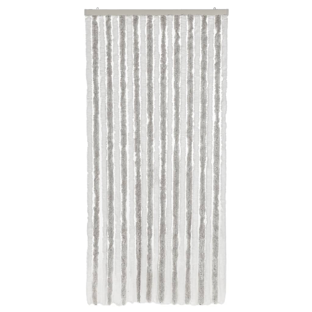 vidaXL Rideau anti-mouches gris clair et blanc 90x220 cm chenille