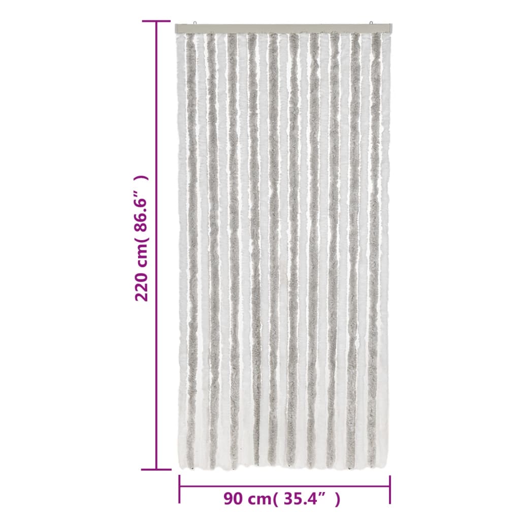 vidaXL Rideau anti-mouches gris clair et blanc 90x220 cm chenille