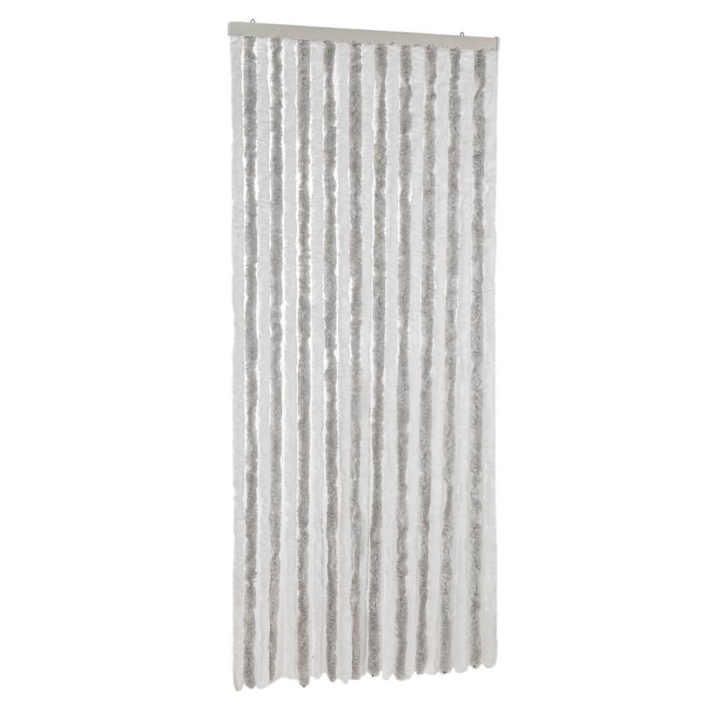 vidaXL Rideau anti-mouches gris clair et blanc 100x200 cm chenille