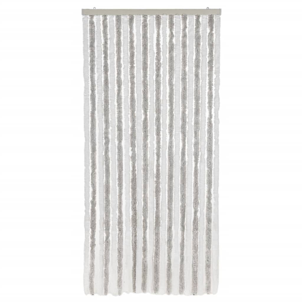 vidaXL Rideau anti-mouches gris clair et blanc 100x200 cm chenille
