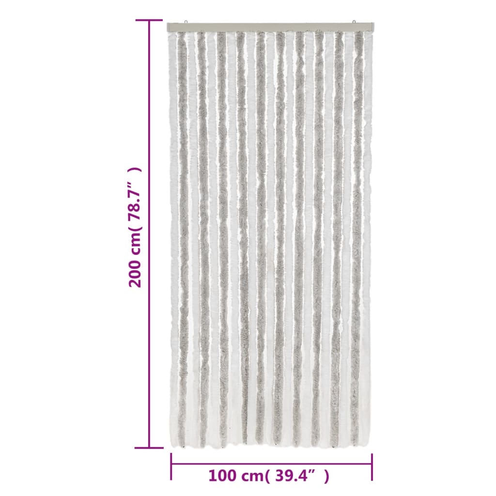 vidaXL Rideau anti-mouches gris clair et blanc 100x200 cm chenille