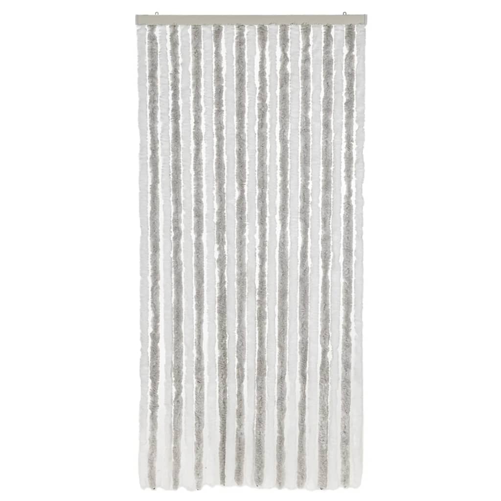 vidaXL Rideau anti-mouches gris clair et blanc 100x220 cm chenille