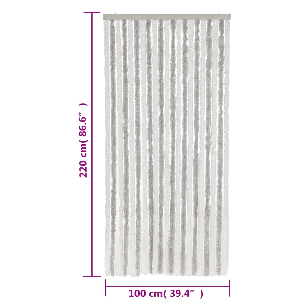 vidaXL Rideau anti-mouches gris clair et blanc 100x220 cm chenille