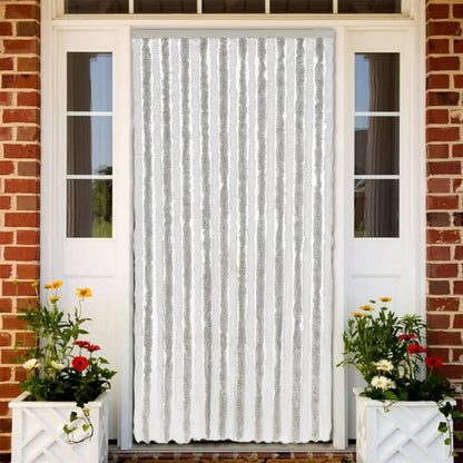 vidaXL Rideau anti-mouches gris clair et blanc 100x220 cm chenille