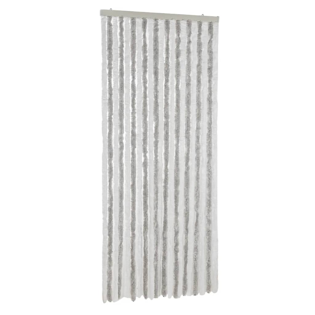 vidaXL Rideau anti-mouches gris clair et blanc 100x230 cm chenille