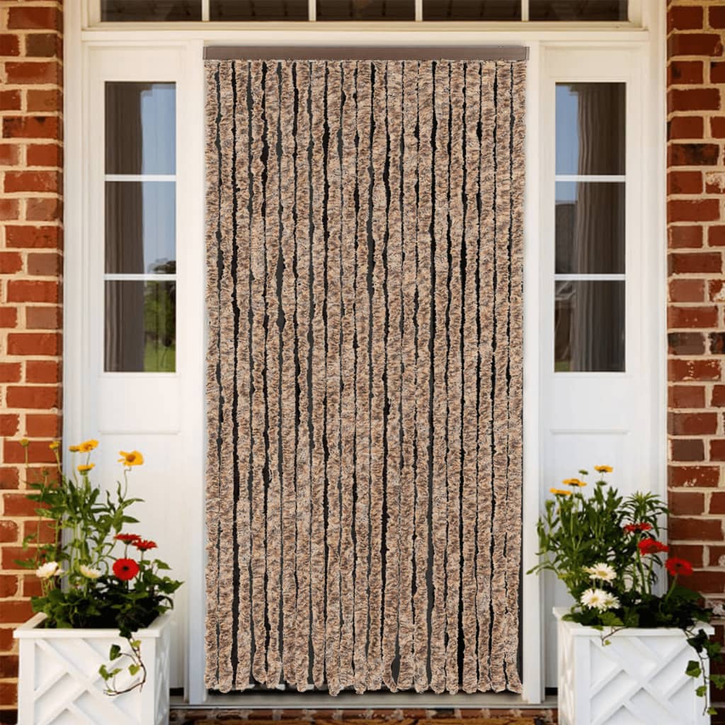 vidaXL Rideau anti-mouches beige et marron foncé 100x200 cm chenille
