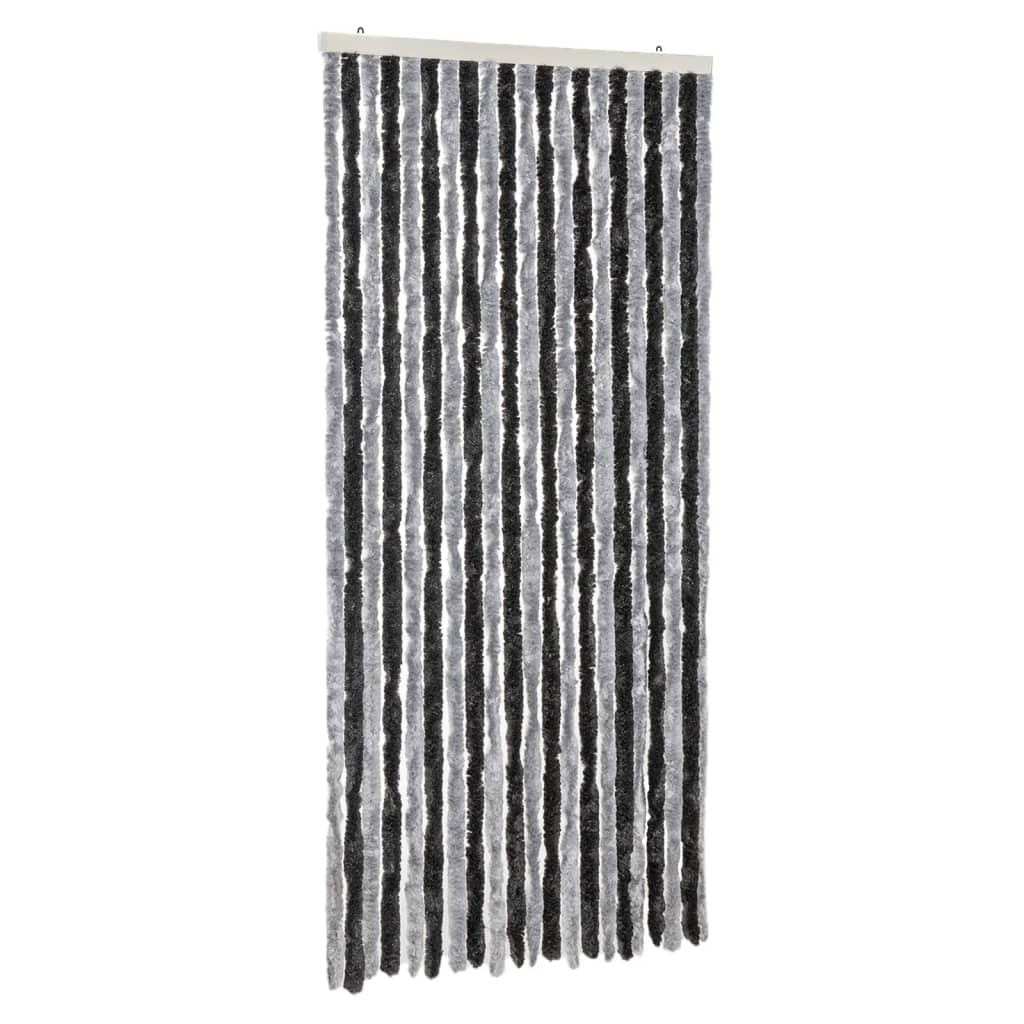 vidaXL Rideau anti-mouches gris et noir 90x200 cm chenille