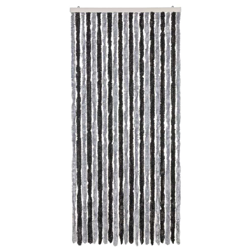 vidaXL Rideau anti-mouches gris et noir 90x200 cm chenille