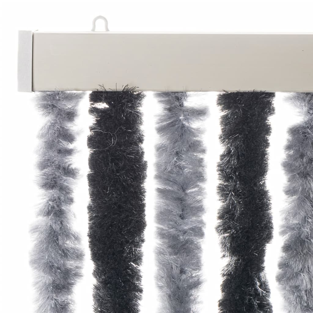 vidaXL Rideau anti-mouches gris et noir 90x200 cm chenille