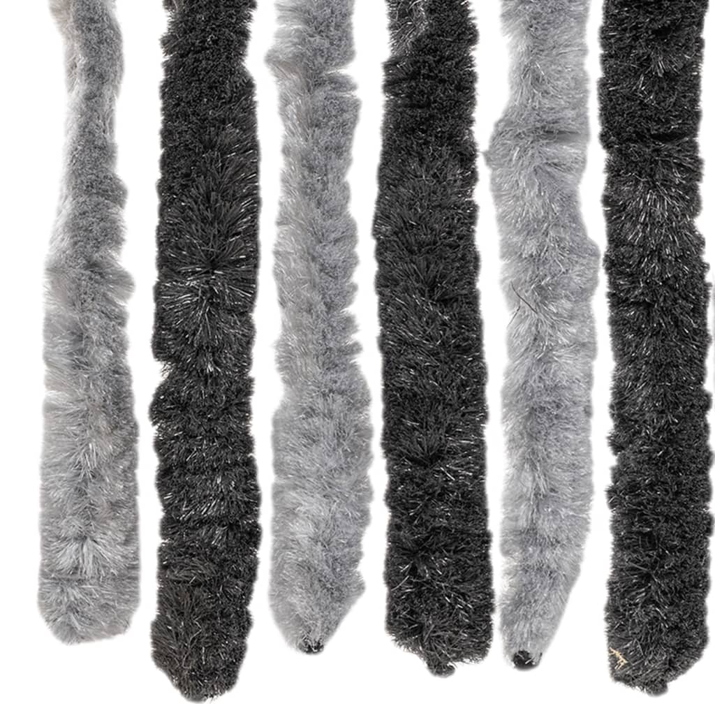 vidaXL Rideau anti-mouches gris et noir 90x200 cm chenille