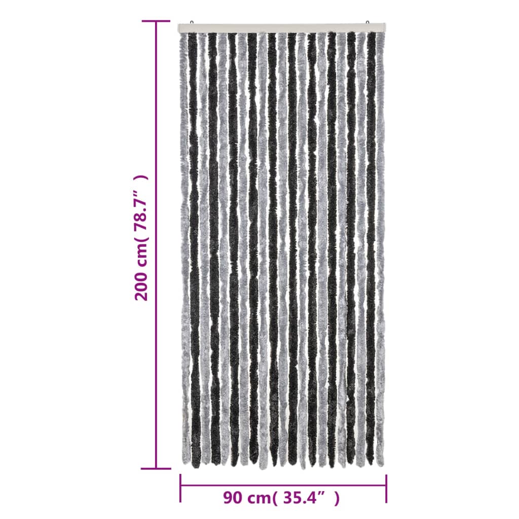 vidaXL Rideau anti-mouches gris et noir 90x200 cm chenille