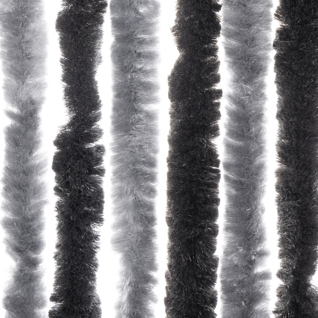 vidaXL Rideau anti-mouches gris et noir 90x220 cm chenille
