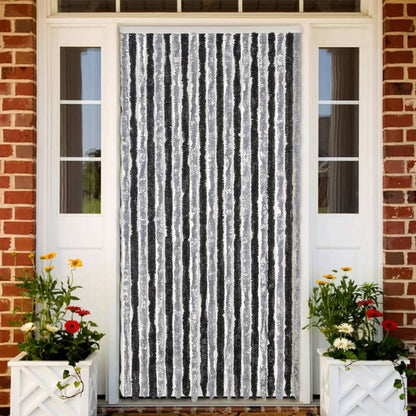 vidaXL Rideau anti-mouches gris et noir 90x220 cm chenille
