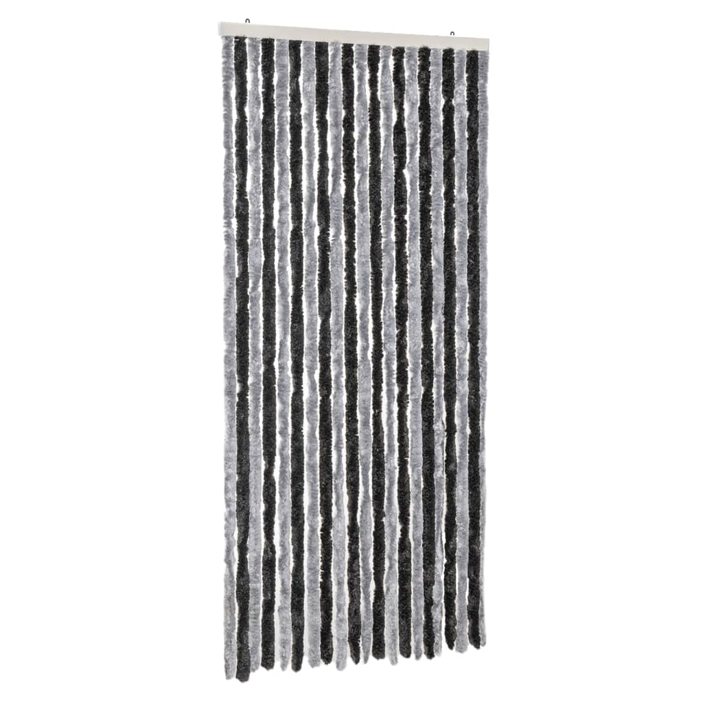 vidaXL Rideau anti-mouches gris et noir 100x200 cm chenille