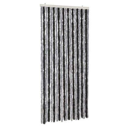 vidaXL Rideau anti-mouches gris et noir 100x200 cm chenille