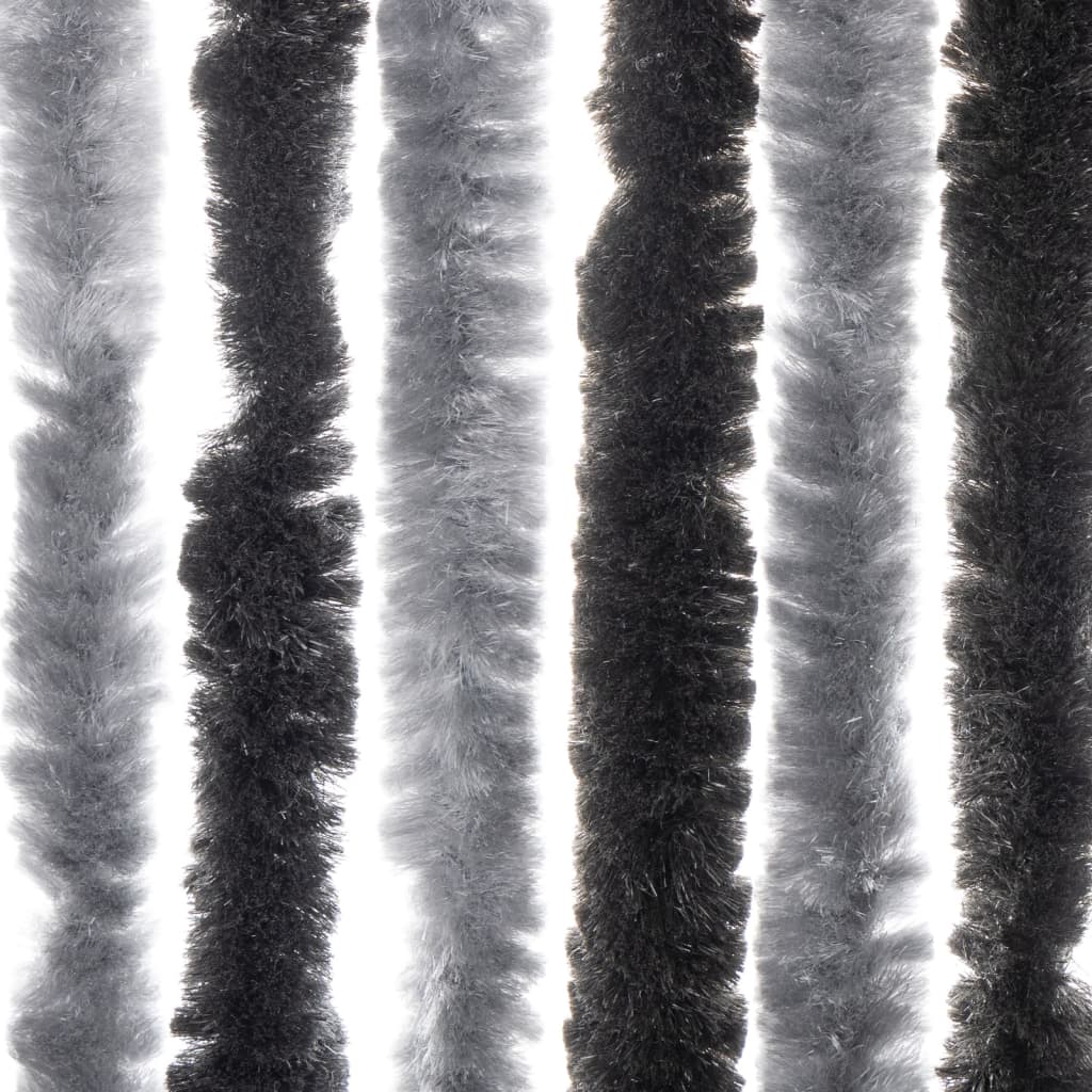 vidaXL Rideau anti-mouches gris et noir 100x200 cm chenille