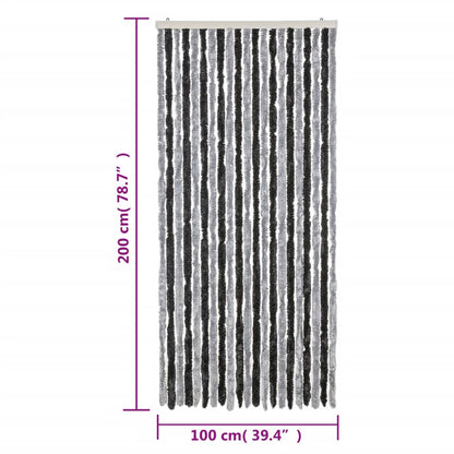 vidaXL Rideau anti-mouches gris et noir 100x200 cm chenille