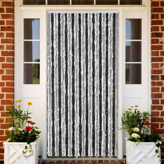 vidaXL Rideau anti-mouches gris et noir 100x200 cm chenille