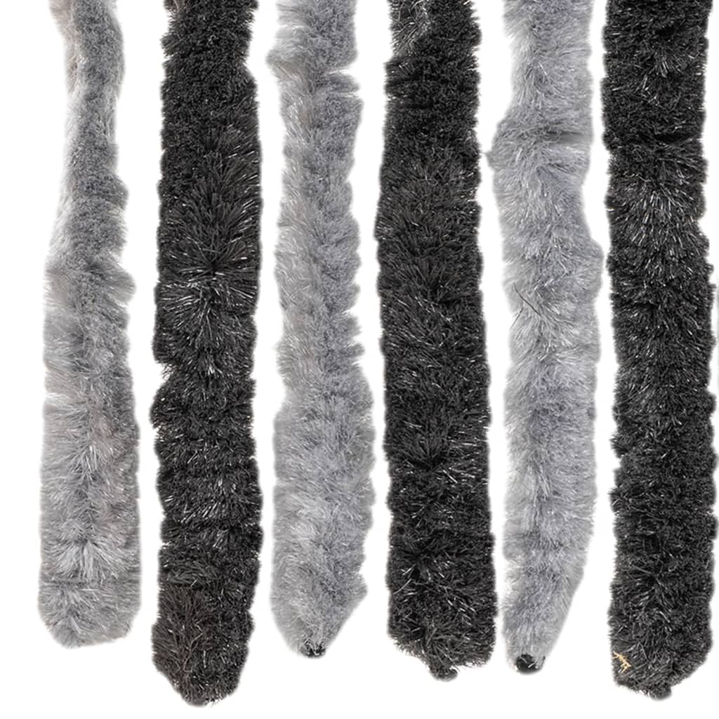vidaXL Rideau anti-mouches gris et noir 100x220 cm chenille