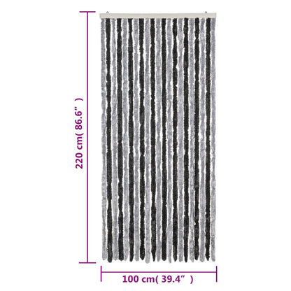 vidaXL Rideau anti-mouches gris et noir 100x220 cm chenille