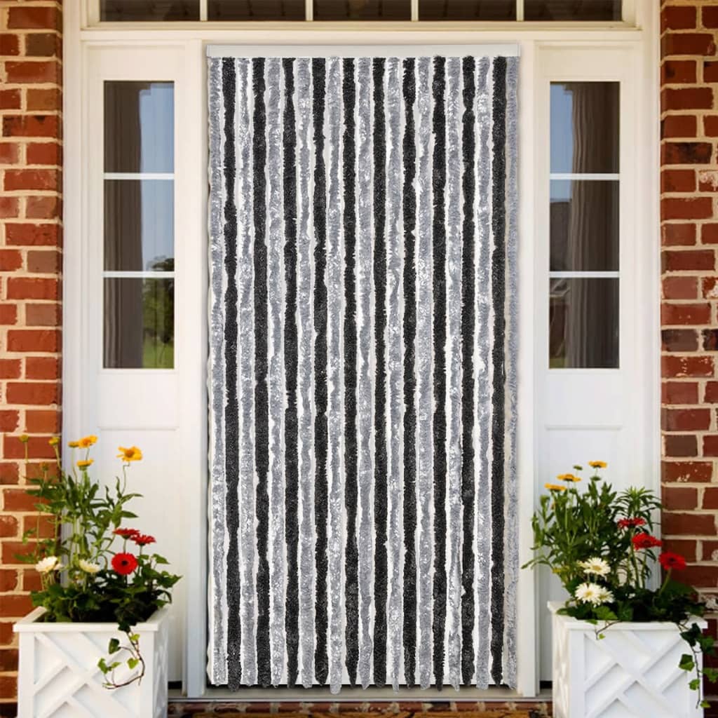 vidaXL Rideau anti-mouches gris et noir 100x220 cm chenille