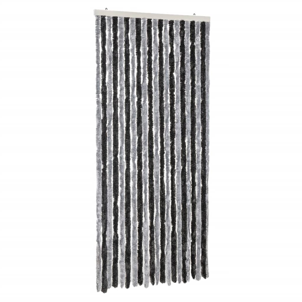 vidaXL Rideau anti-mouches gris et noir 100x230 cm chenille