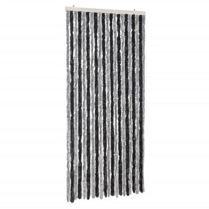 vidaXL Rideau anti-mouches gris et noir 100x230 cm chenille