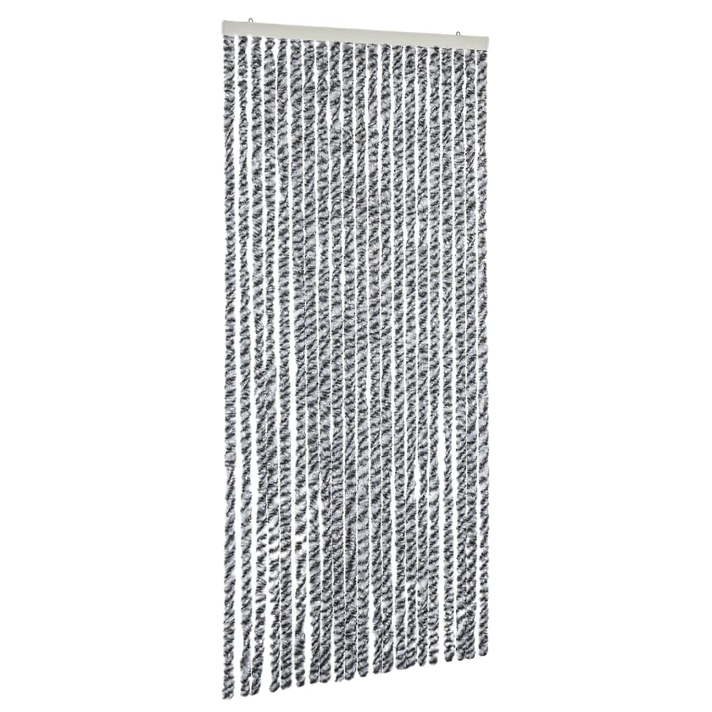 vidaXL Rideau anti-mouches gris et noir et blanc 90x220 cm chenille