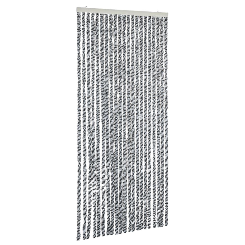 vidaXL Rideau anti-mouches gris et noir et blanc 100x200 cm chenille