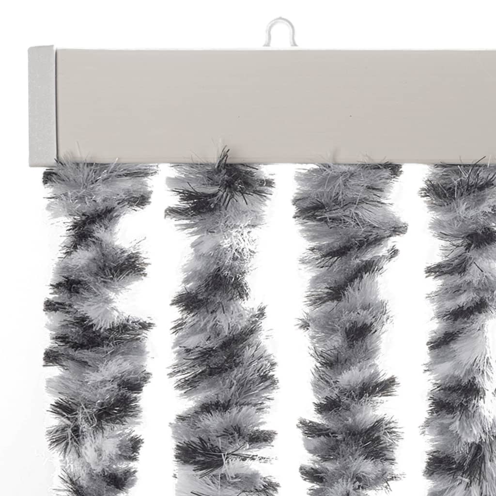 vidaXL Rideau anti-mouches gris et noir et blanc 100x200 cm chenille