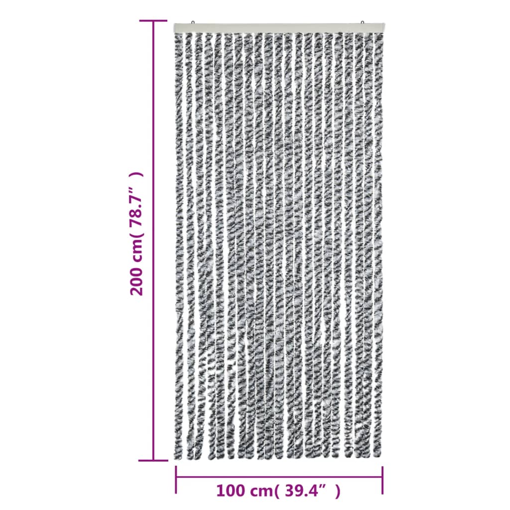 vidaXL Rideau anti-mouches gris et noir et blanc 100x200 cm chenille