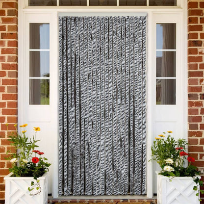 vidaXL Rideau anti-mouches gris et noir et blanc 100x200 cm chenille