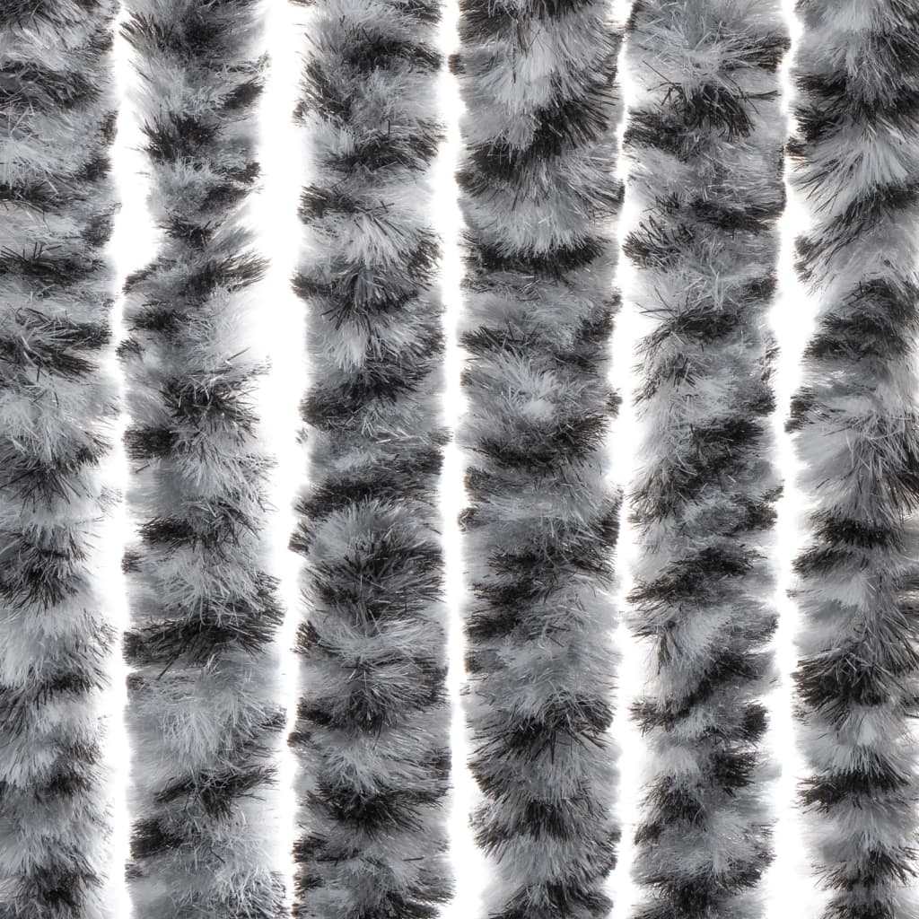 vidaXL Rideau anti-mouches gris et noir et blanc 100x220 cm chenille