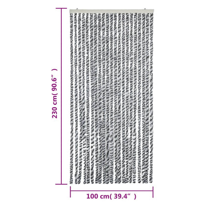 vidaXL Rideau anti-mouches gris et noir et blanc 100x230 cm chenille