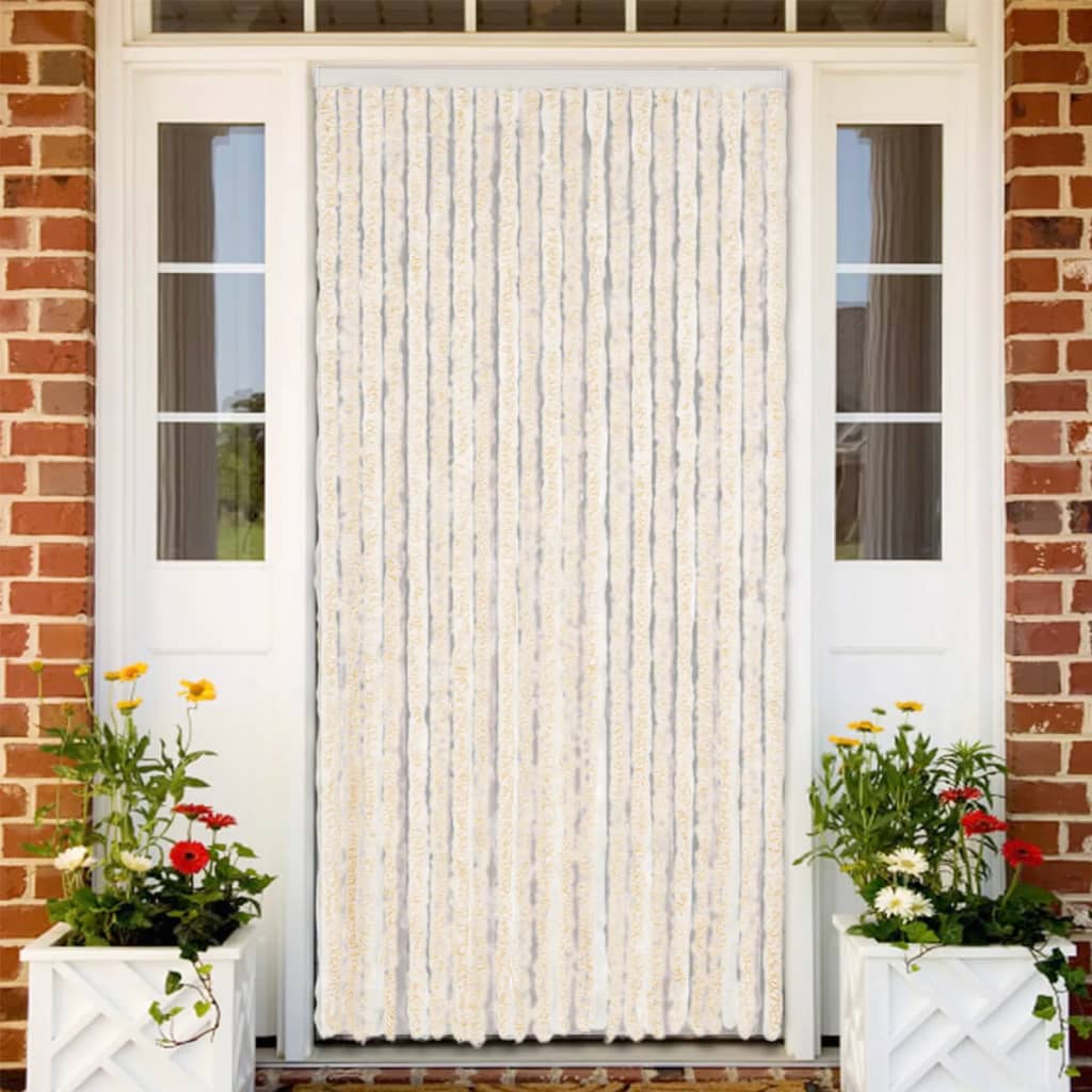 vidaXL Rideau anti-mouches beige et blanc 100x220 cm chenille