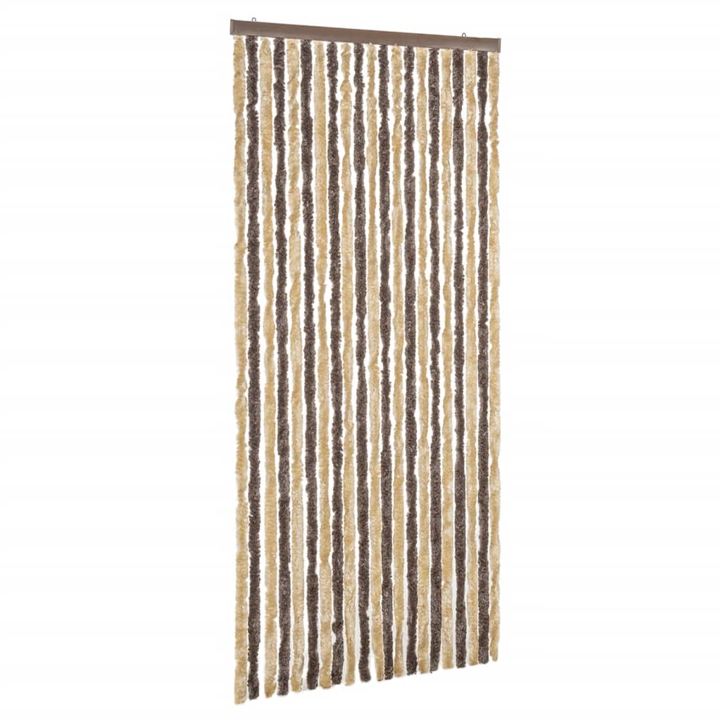 vidaXL Rideau anti-mouches marron foncé et beige 100x200 cm chenille