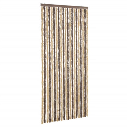 vidaXL Rideau anti-mouches marron foncé et beige 100x200 cm chenille