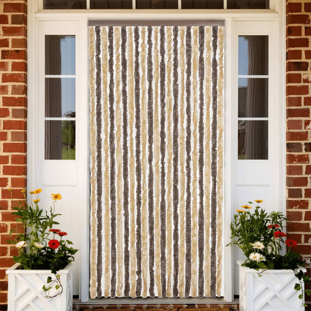 vidaXL Rideau anti-mouches marron foncé et beige 100x200 cm chenille