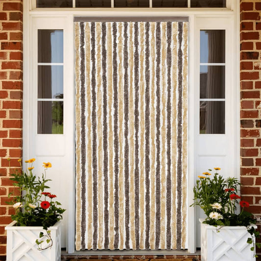 vidaXL Rideau anti-mouches marron foncé et beige 100x200 cm chenille