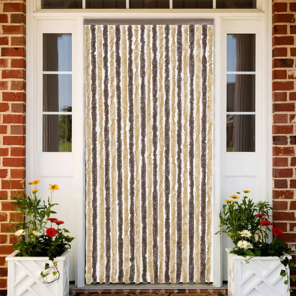 vidaXL Rideau anti-mouches marron foncé et beige 100x230 cm chenille