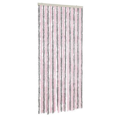 vidaXL Rideau anti-mouches gris argenté et rose 90x220 cm chenille