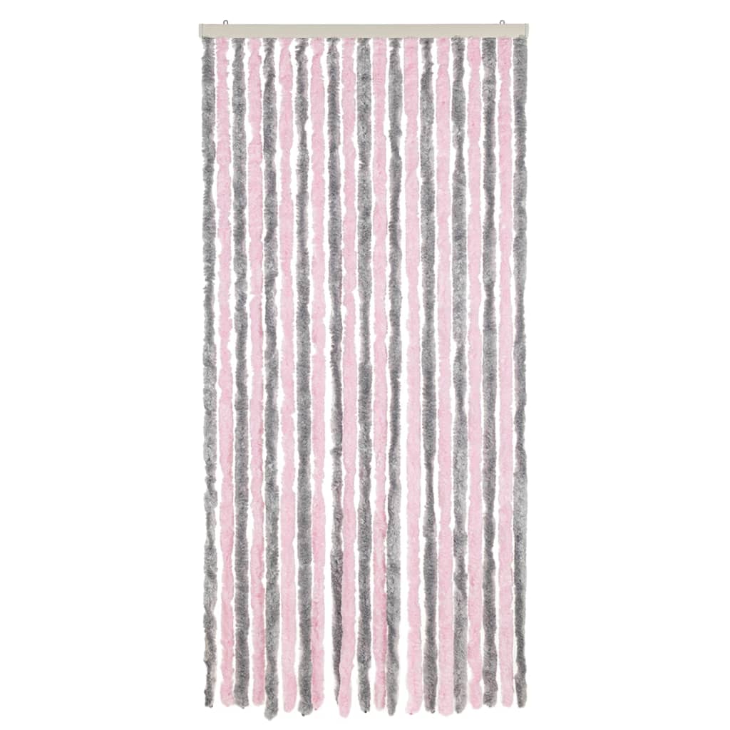 vidaXL Rideau anti-mouches gris argenté et rose 90x220 cm chenille