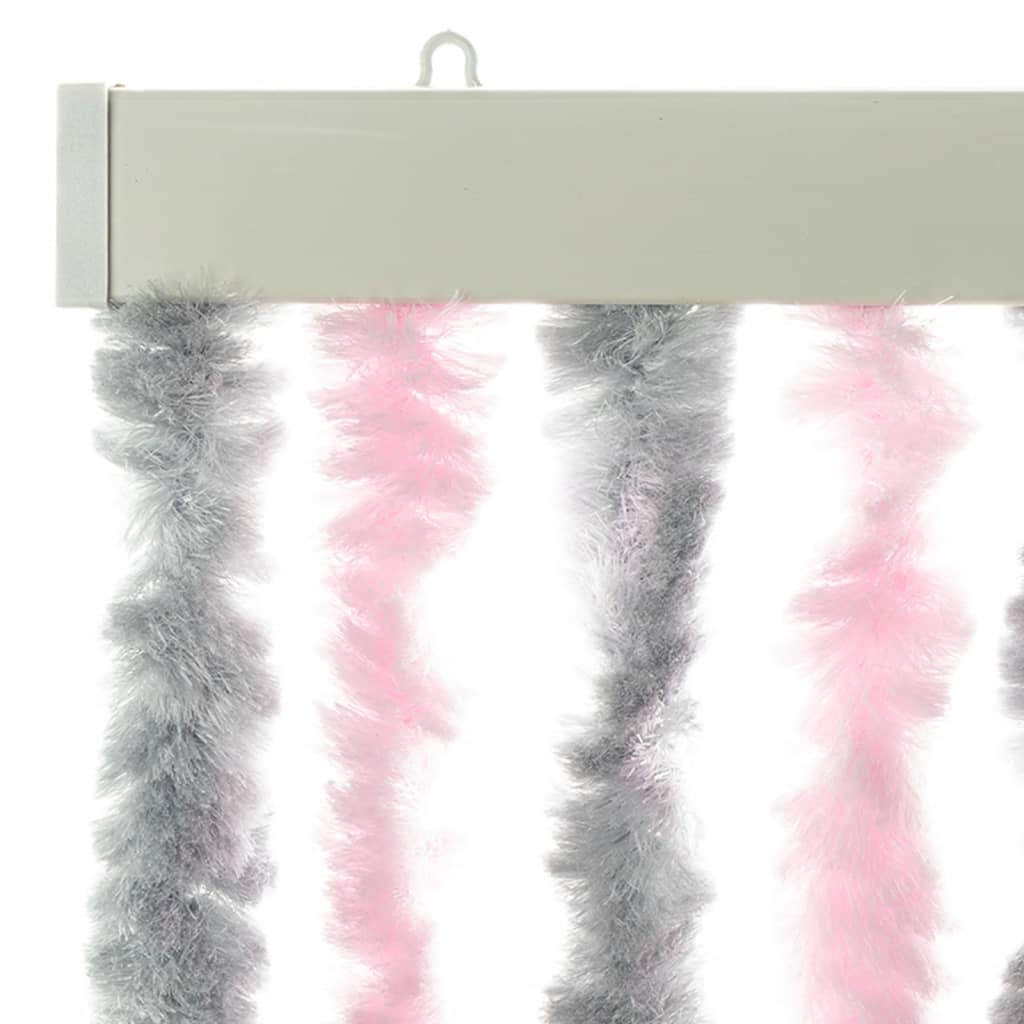 vidaXL Rideau anti-mouches gris argenté et rose 90x220 cm chenille