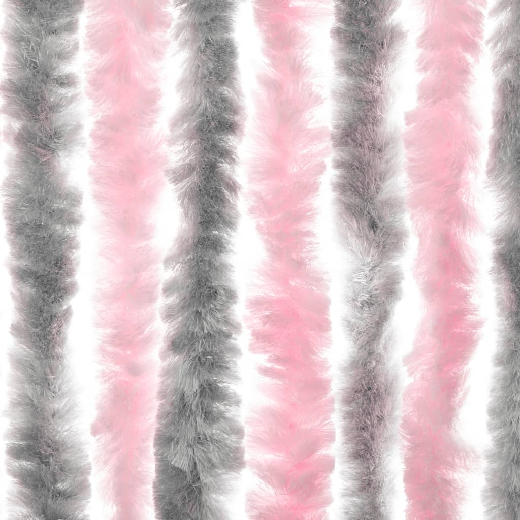 vidaXL Rideau anti-mouches gris argenté et rose 90x220 cm chenille