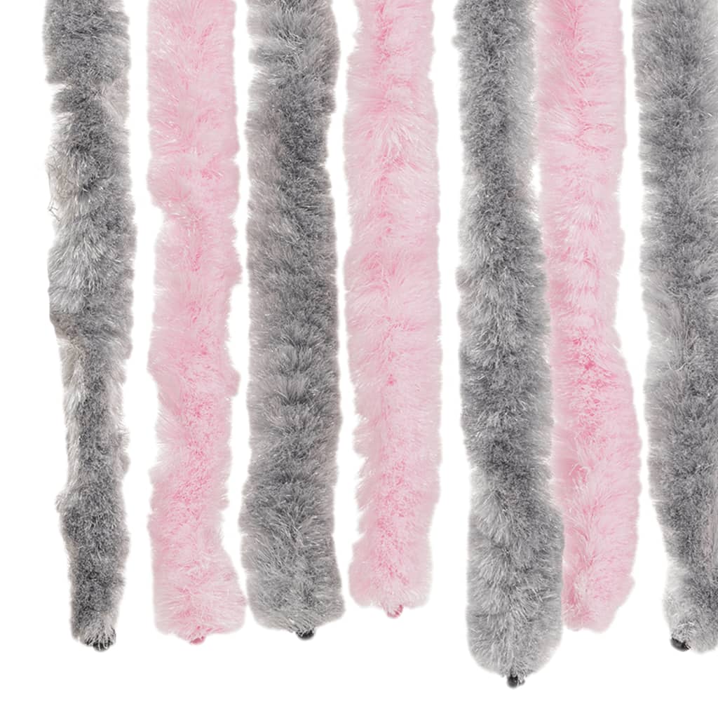 vidaXL Rideau anti-mouches gris argenté et rose 90x220 cm chenille
