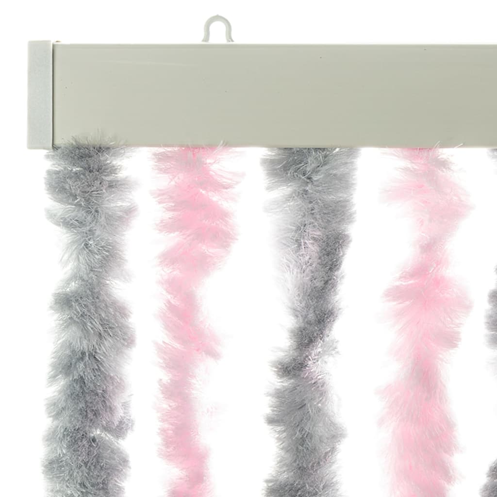 vidaXL Rideau anti-mouches gris argenté et rose 100x200 cm chenille