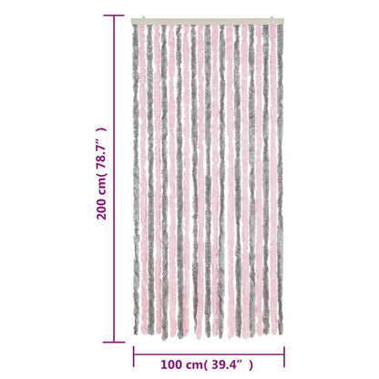 vidaXL Rideau anti-mouches gris argenté et rose 100x200 cm chenille