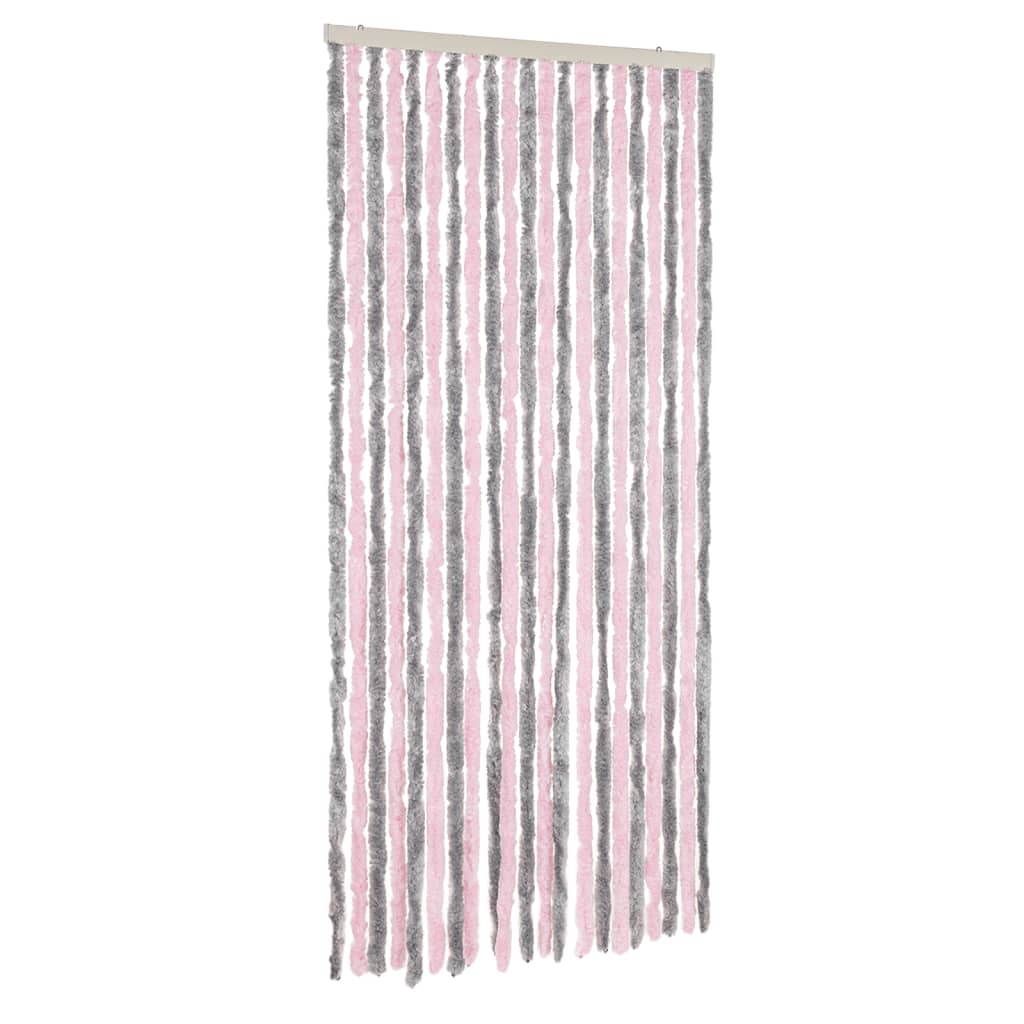 vidaXL Rideau anti-mouches gris argenté et rose 100x220 cm chenille