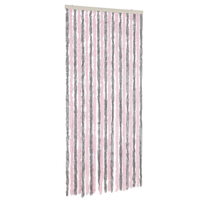 vidaXL Rideau anti-mouches gris argenté et rose 100x220 cm chenille
